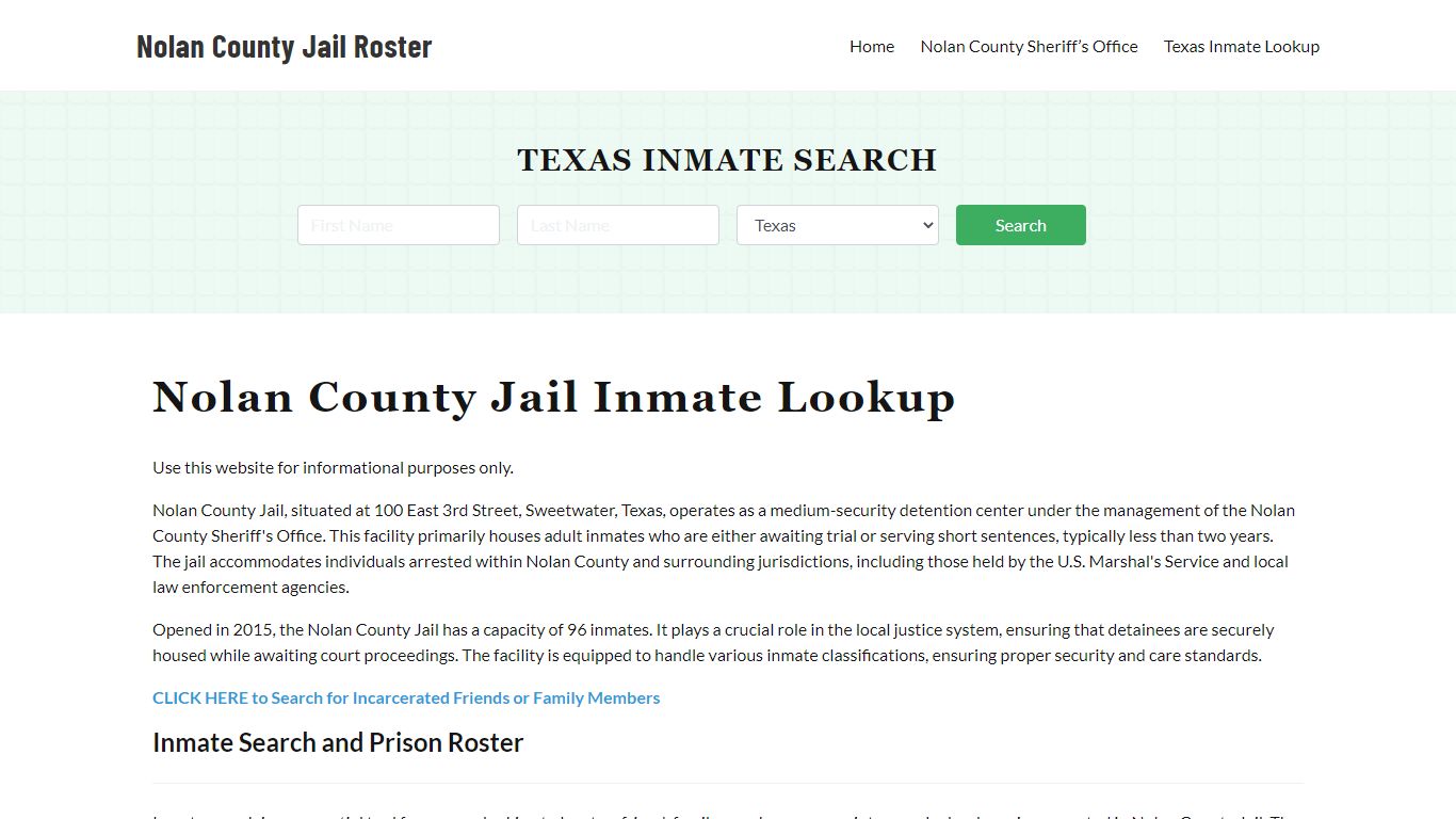 Nolan County Jail Roster Lookup, TX, Inmate Search